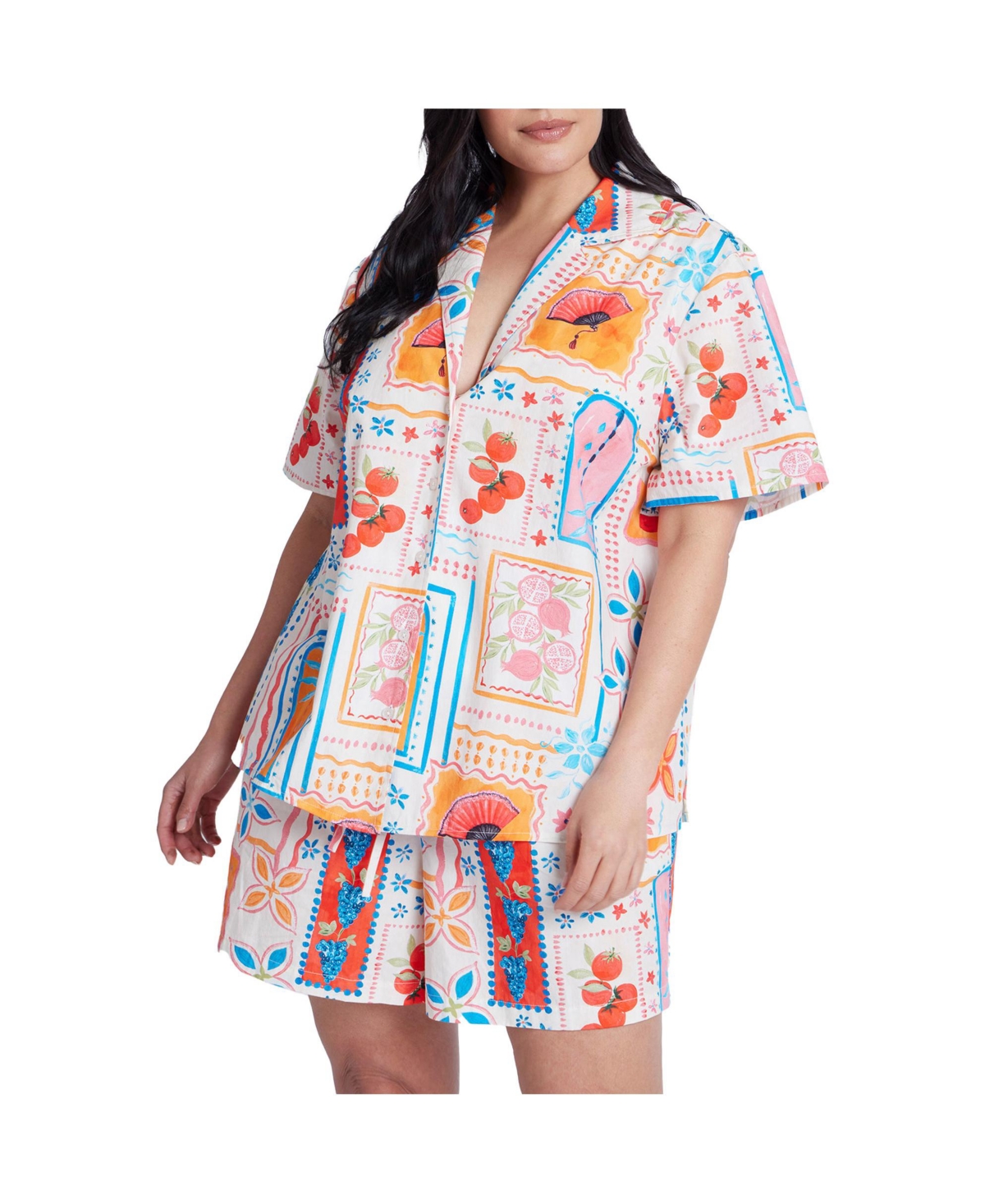 Plus Size Relaxed Short Sleeve Button Down - Souvenir