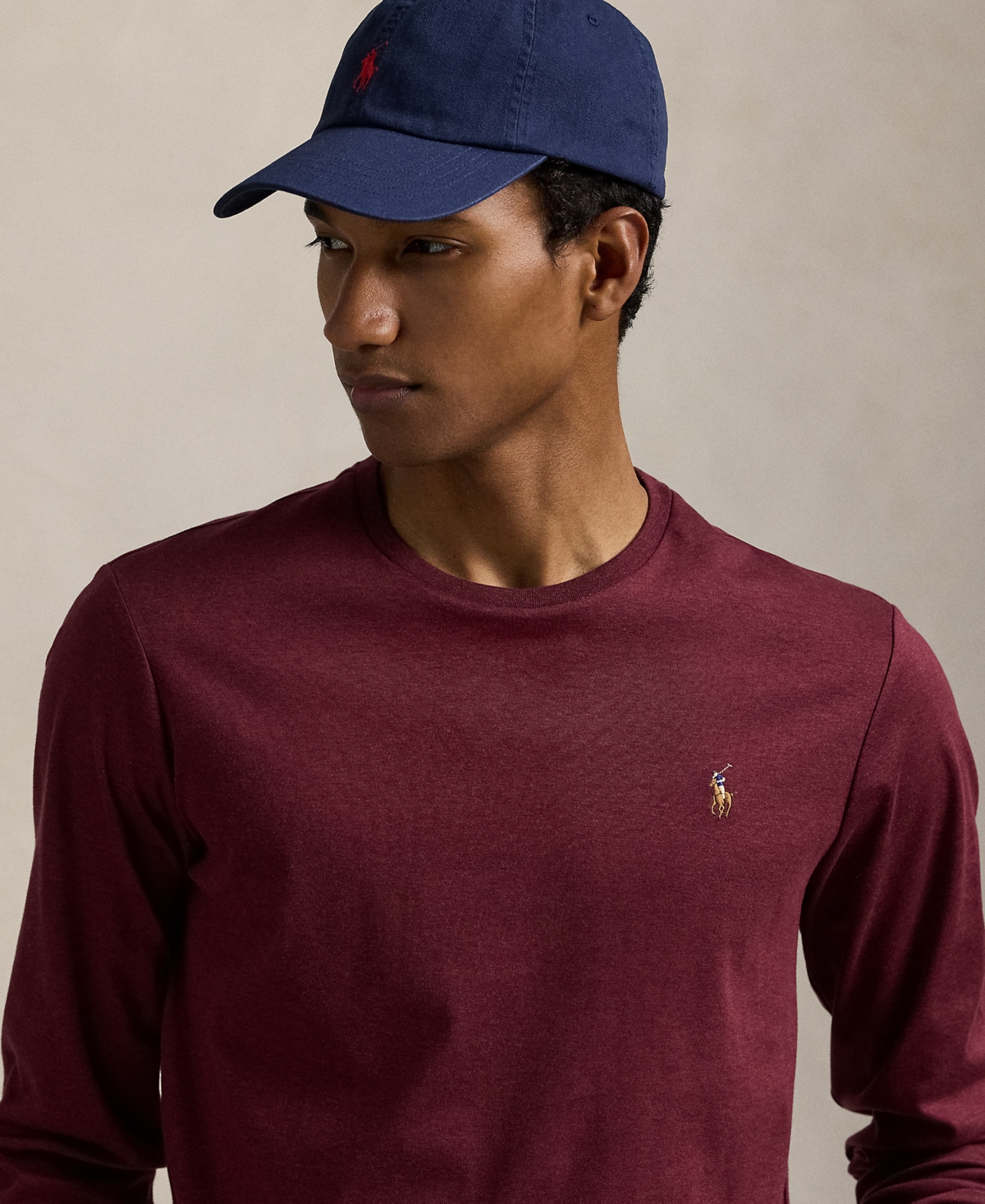 Polo Ralph Lauren Slim Fit Long Sleeve Tee In Burgundy