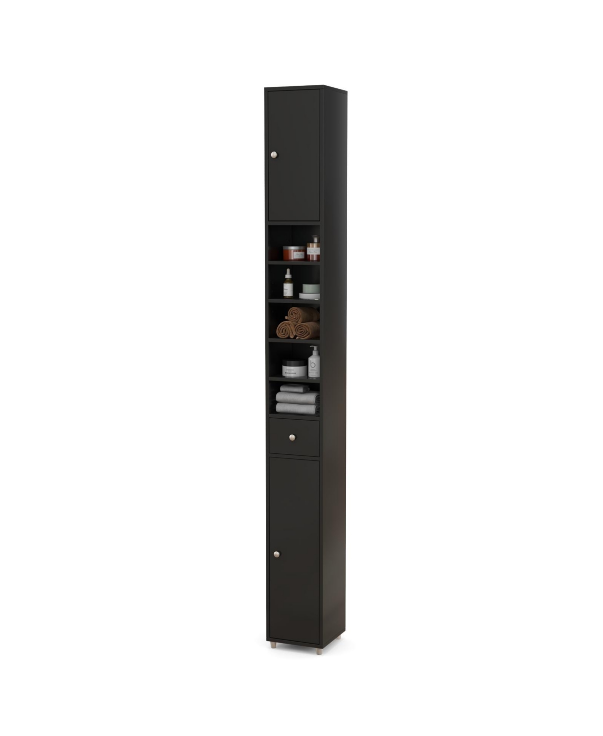 Freestanding Slim Bathroom Cabinet with Drawer and Adjustable Shelves - Grey