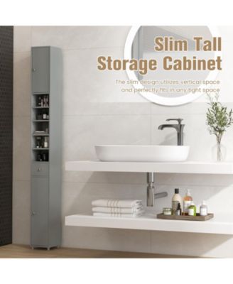 Freestanding Slim Bathroom Cabinet with Drawer and Adjustable Shelves