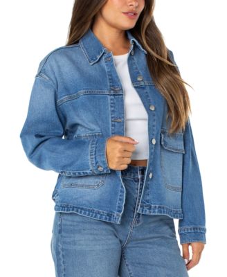 Juniors' Oversized Denim Shirt Jacket 