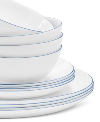 Opal Glass Blue Rim 12 Pc. Dinnerware Set, Service for 4, Exclusively at Macy&#39;s