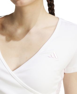 Women's Surplice-Neck Three-Stripes Short-Sleeve T-Shirt 