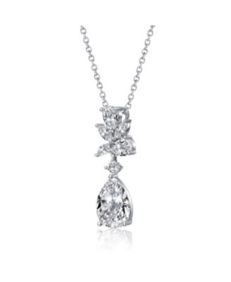 White Gold Plated with Colored Cubic Zirconia Teardrop Cluster Pendant Necklace