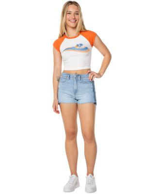 Juniors' Wave Stripe Cropped T-Shirt