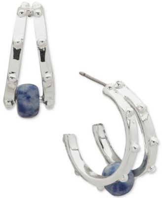 Anne Klein - Silver-Tone Blue Beaded Two Row Hoop Earrings