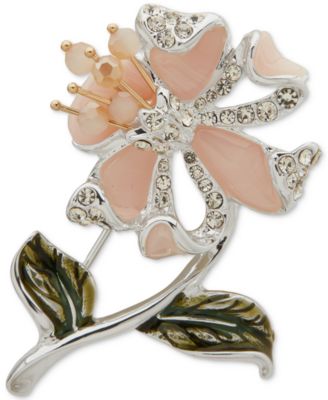 Anne Klein - Silver-Tone Pink Crystal Flower Pin