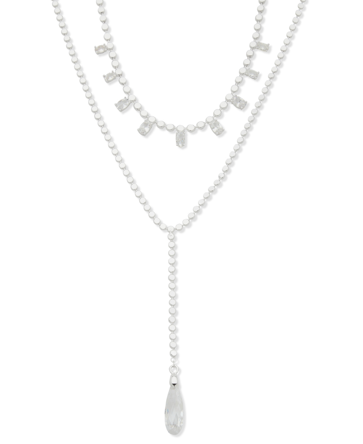 Crystal Two-Row Lariat Y-Neck Necklace - Crystal