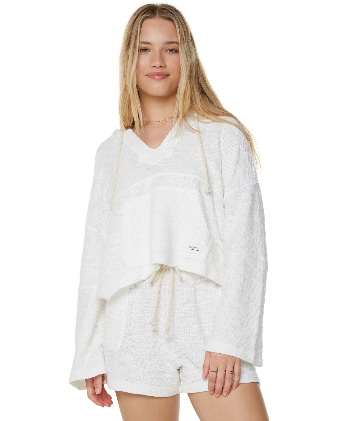 Juniors' Rich Coast Solid Hooded Sweatshirt - Snow White Solid