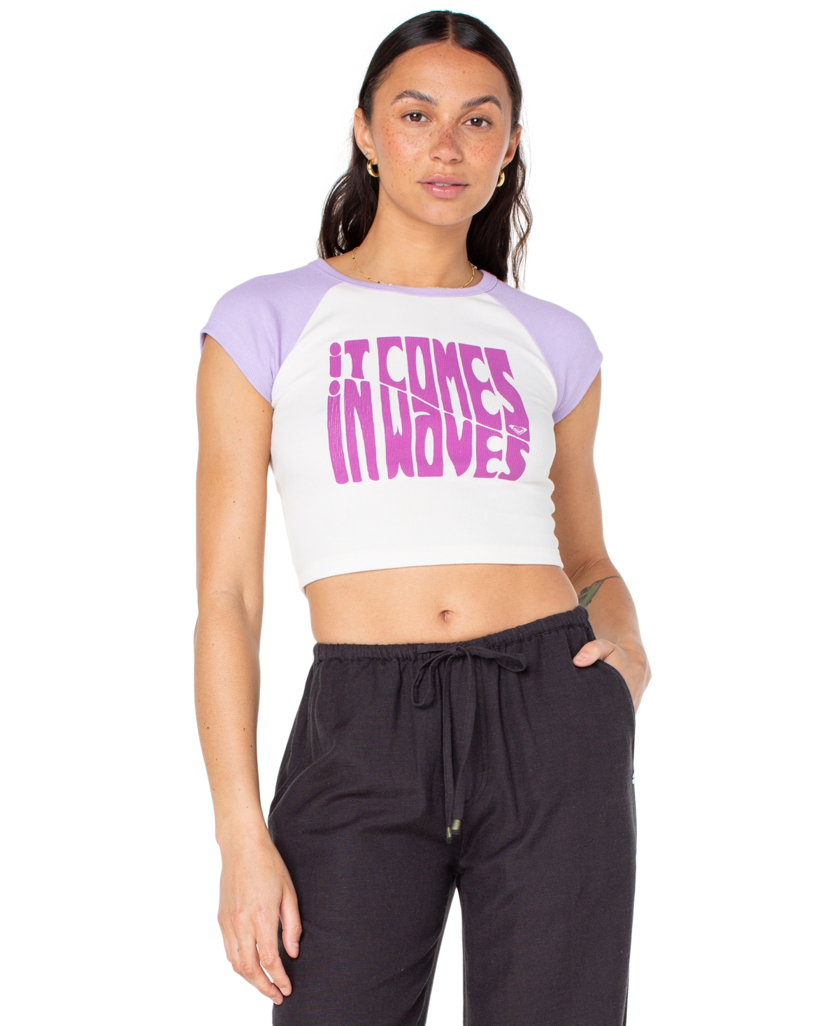 Juniors' Comes In Waves T-Shirt - Lilac Breeze Comes In Waves