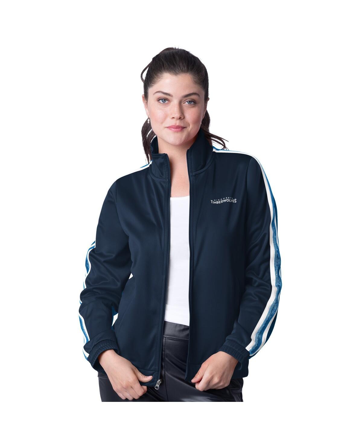 Women's Navy/Blue Minnesota Timberwolves Rebel Sequin Bling Full-Zip Track Jacket - Navy, Blue