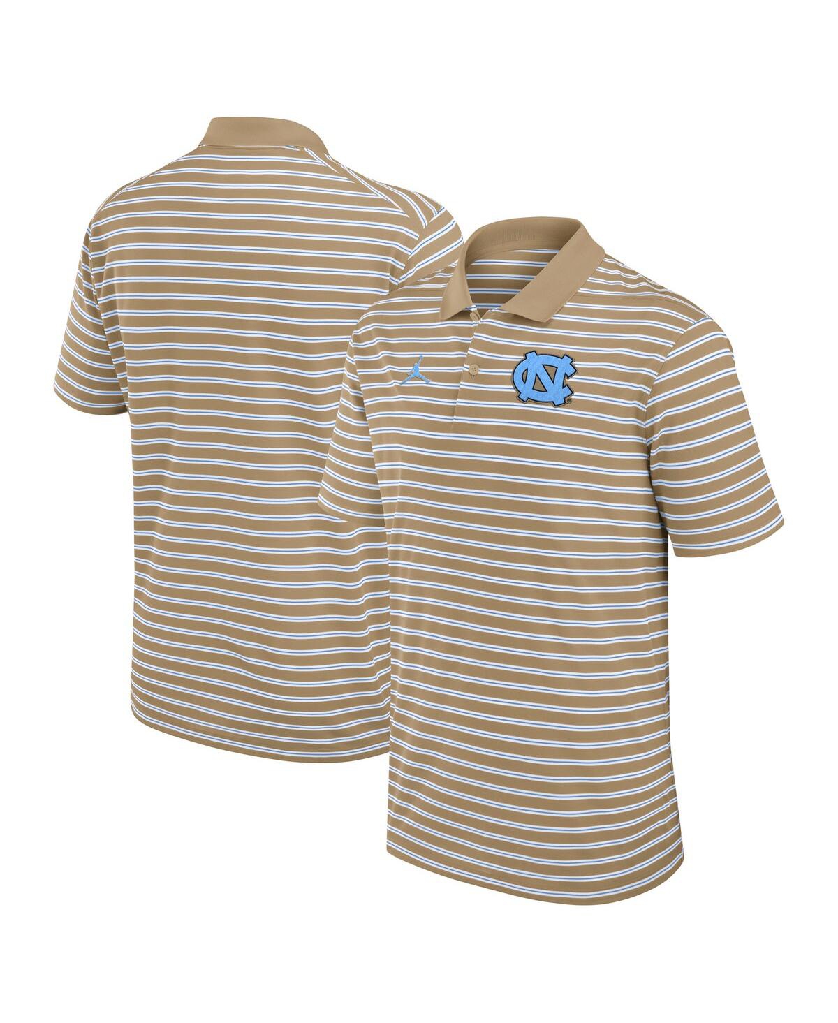 Men's Tan/White North Carolina Tar Heels Primetime Victory Striped Polo Shirt - Tan, White