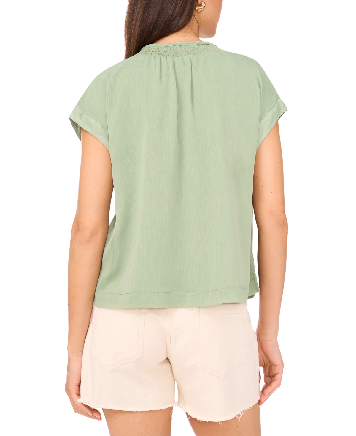 Vince Camuto Women's Smocked-neck Cap-sleeve Peasant Blouse