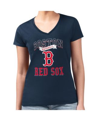 Women's Navy Boston Red Sox Team Logo Graphic V-Neck Fitted T-Shirt