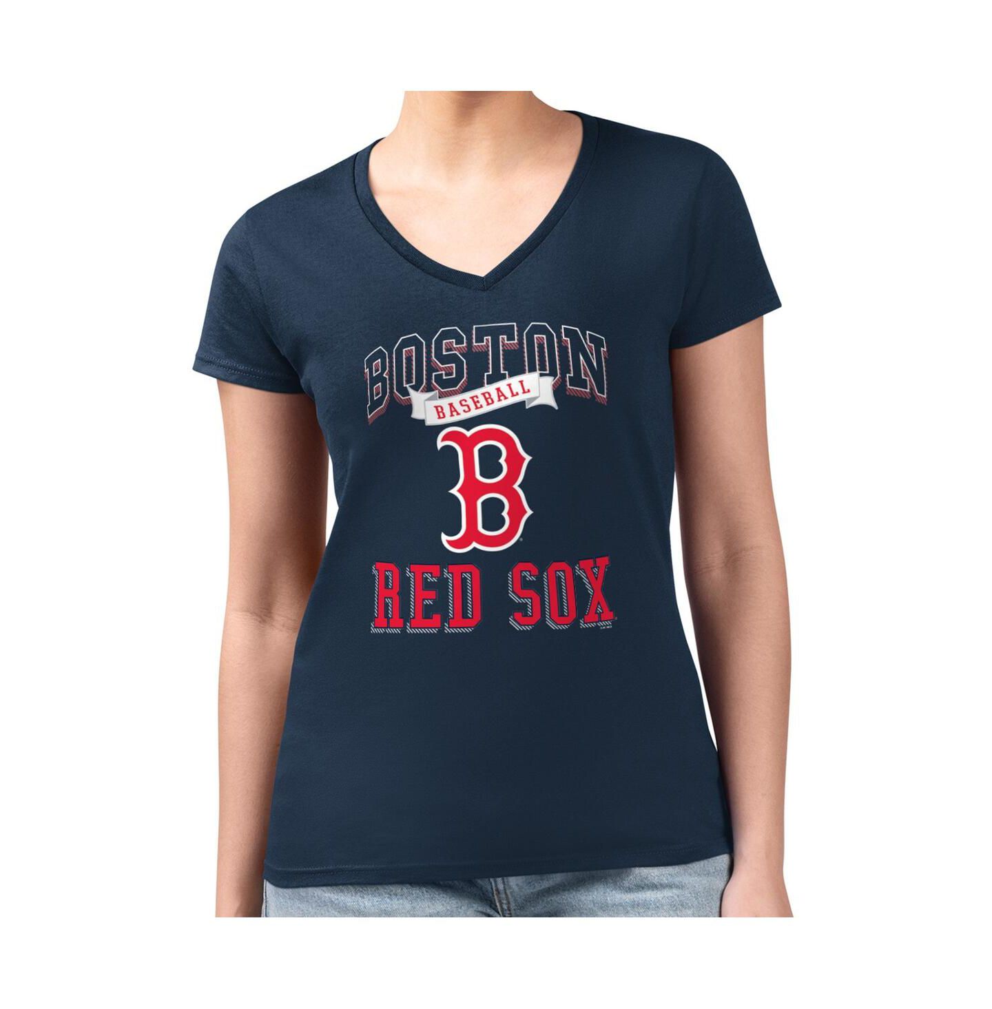 Женская футболка G-III 4Her by Carl Banks Navy Boston Red Sox Team Logo Graphic V-Neck Fitted — фото 4