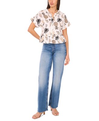 Sam & Jess Sam Jess Womens Printed Cotton Peplum Shirt Pant In White