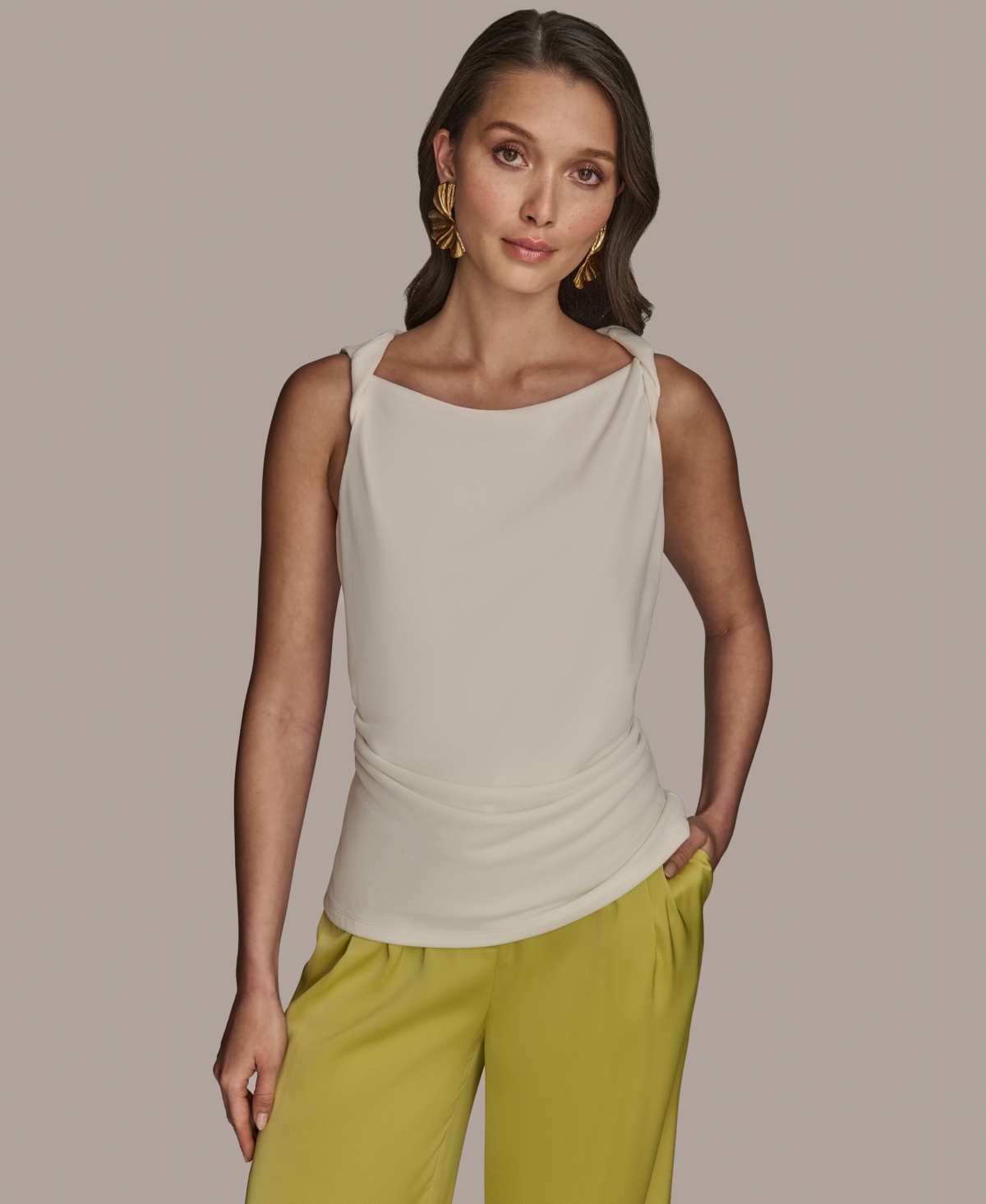 Petite Shoulder-Twist Sleeveless Top - Cream
