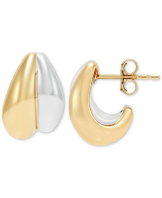 Macy's - Polished Two-Tone Graduated Double Huggie Hoop Earrings in 14k Gold, 0.55"