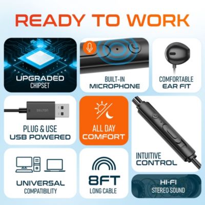 10E USB A Wired Computer Headset with Microphone, 8ft Cord (DWH10E)