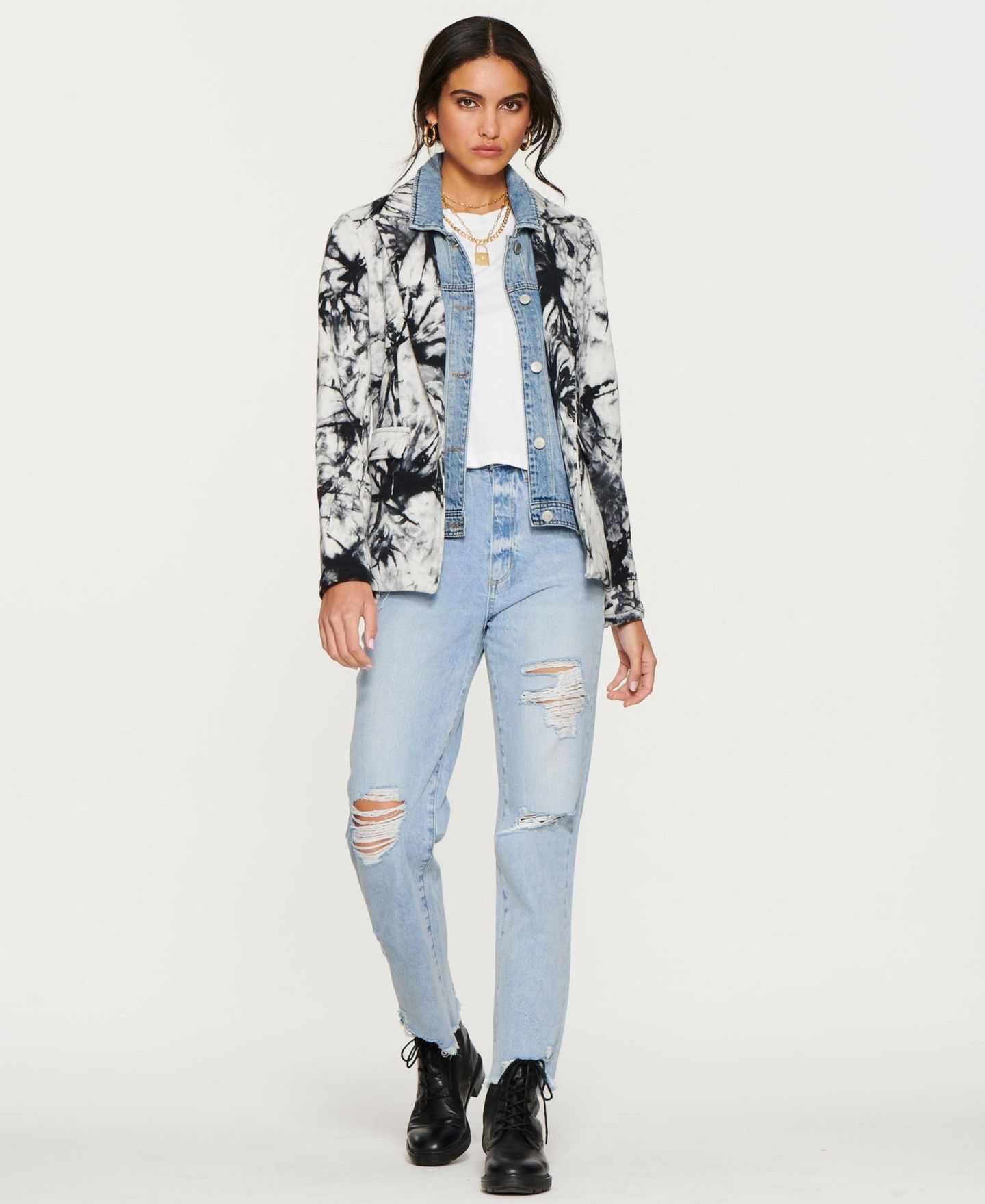Женский пиджак Blue Revival Removable Denim Insert Helen Blazer, цвет: Чёрный / Белый — фото 4