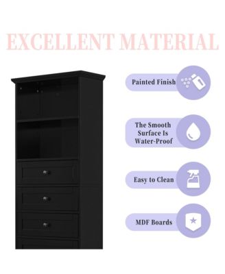 67.3"H Tall Cabinet with 3 Drawers, Adjustable Shelves, Home/Office Freestanding MDF Storage