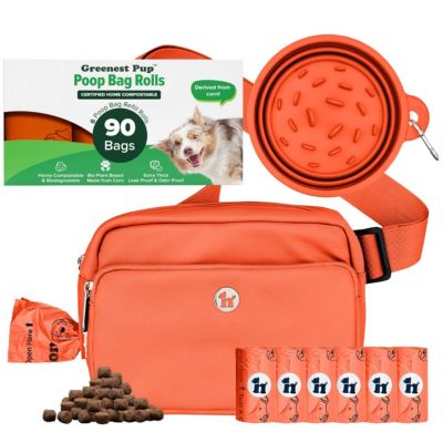 Walk Star Kit: 3-in-1 Dog Walk Bag & Bowl plus Matching 90 Refill Dog Poop Bags