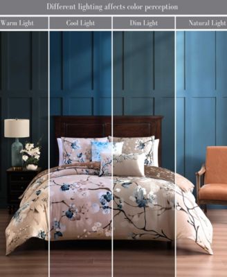 Blue Blossom Bedding 220 Thread Count Cotton Sateen Reversible 5 Piece Comforter Set, Queen Size