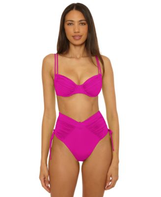 Becca Womens Color Code Underwire Bikini Top Shirred High Waist Bottoms In Pink