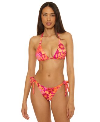 Becca Womens Copacabana Reversible Triangle Bikini Top Side Tie Bottoms In Yellow