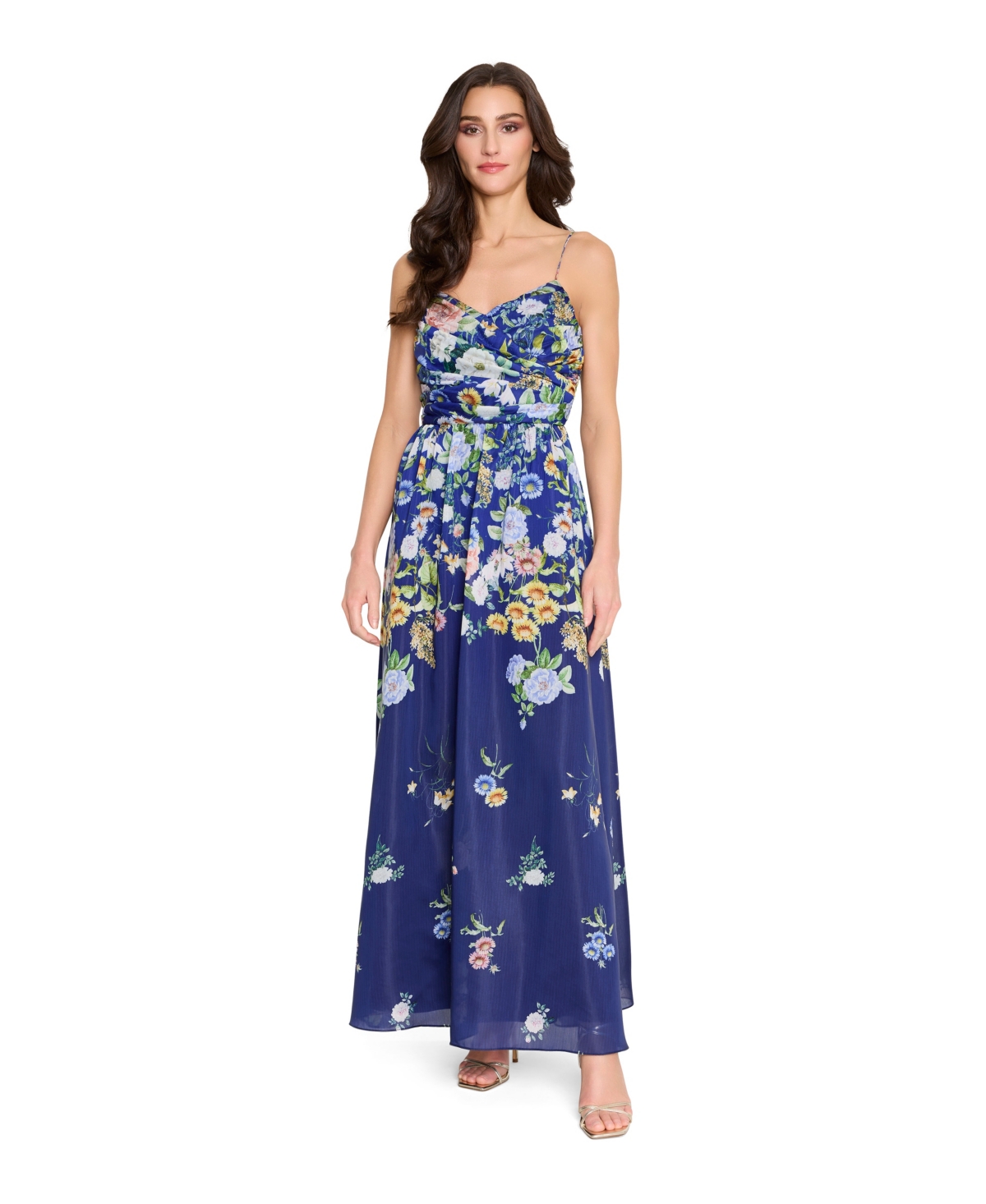 Women's Printed Sleeveless Ball Gown - Navy Floral