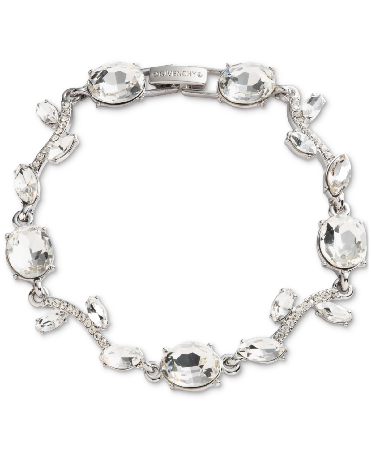 Silver Tone Crystal Stone Viney Flex Bracelet - Crystal White