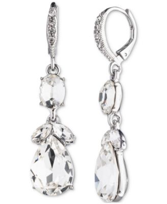 Givenchy - Silver Tone Double Drop Crystal Earrings