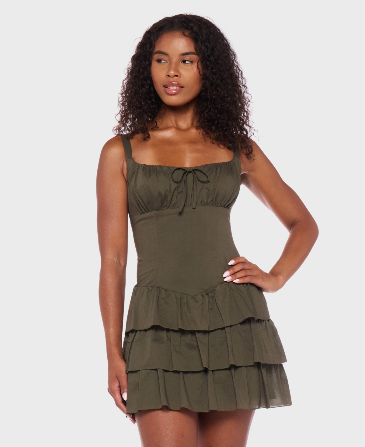 Juniors' Cotton Voile Tiered Fit & Flare Dress - Green