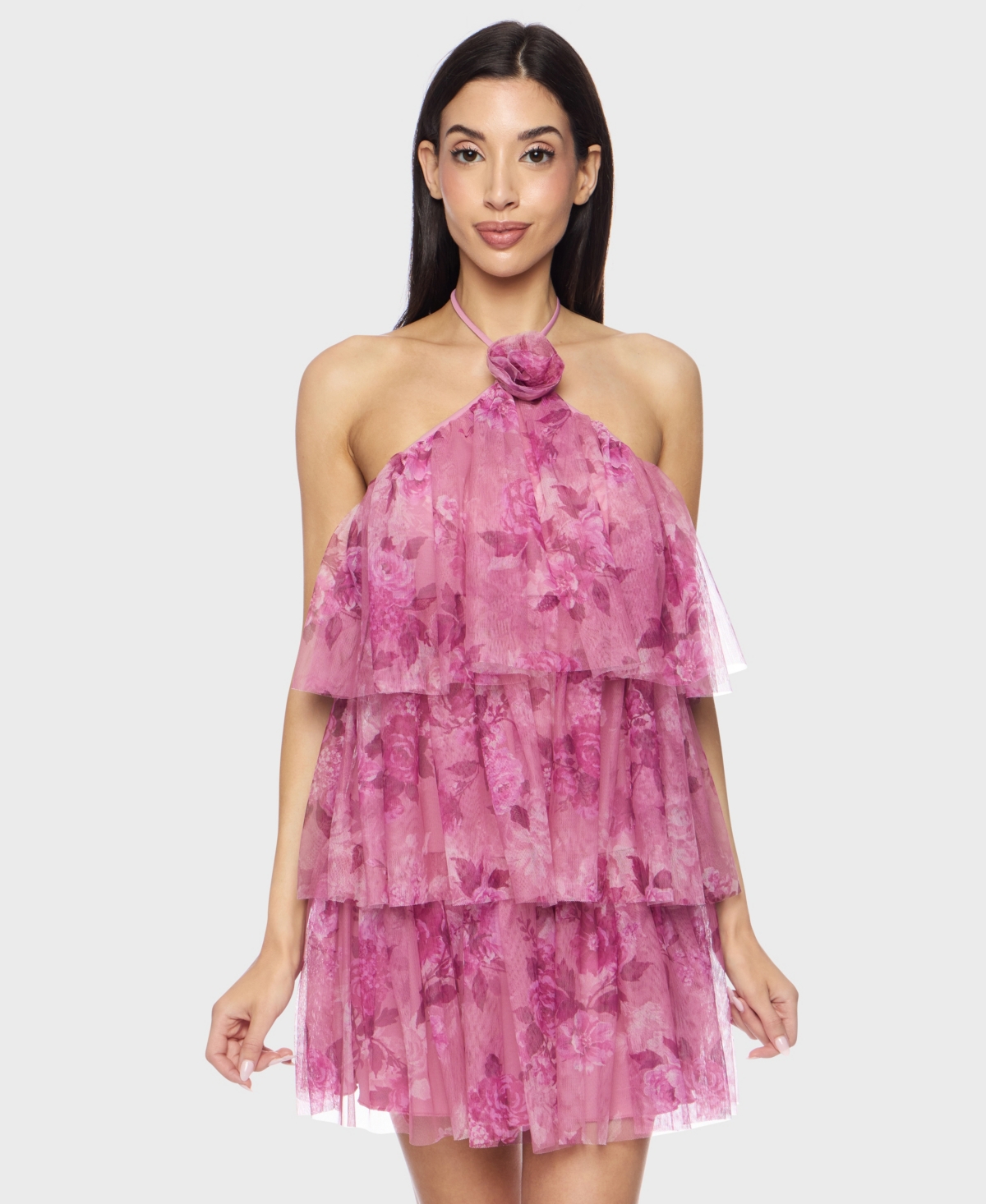 Juniors' Printed Short Halter Dress - Mauve pink