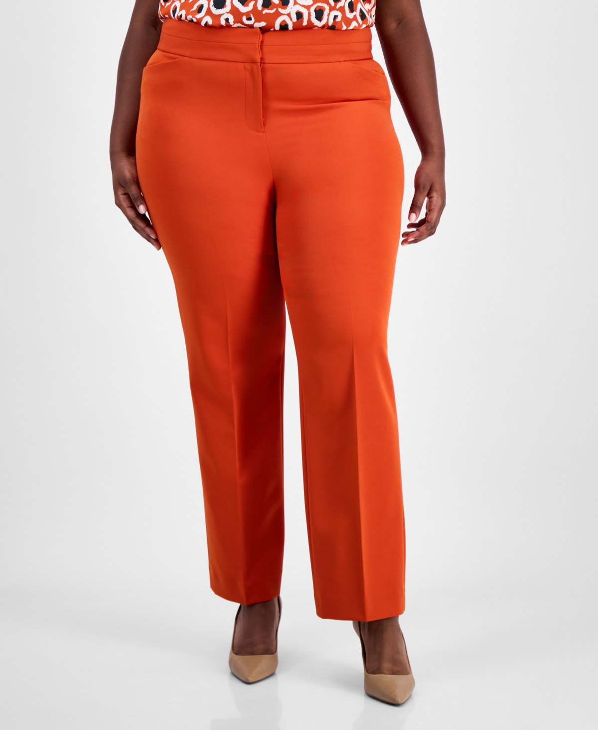 Tahari Asl Plus Size Mid-rise Bell-bottom Pants In Orange