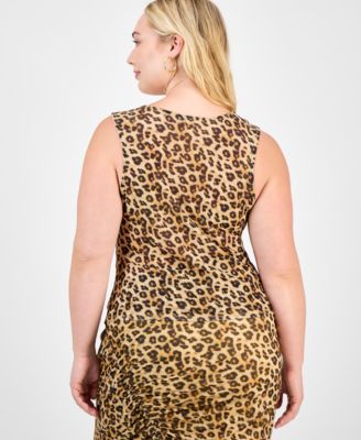 Trendy Plus Printed-Mesh Ruched Top, Macy's Exclusive