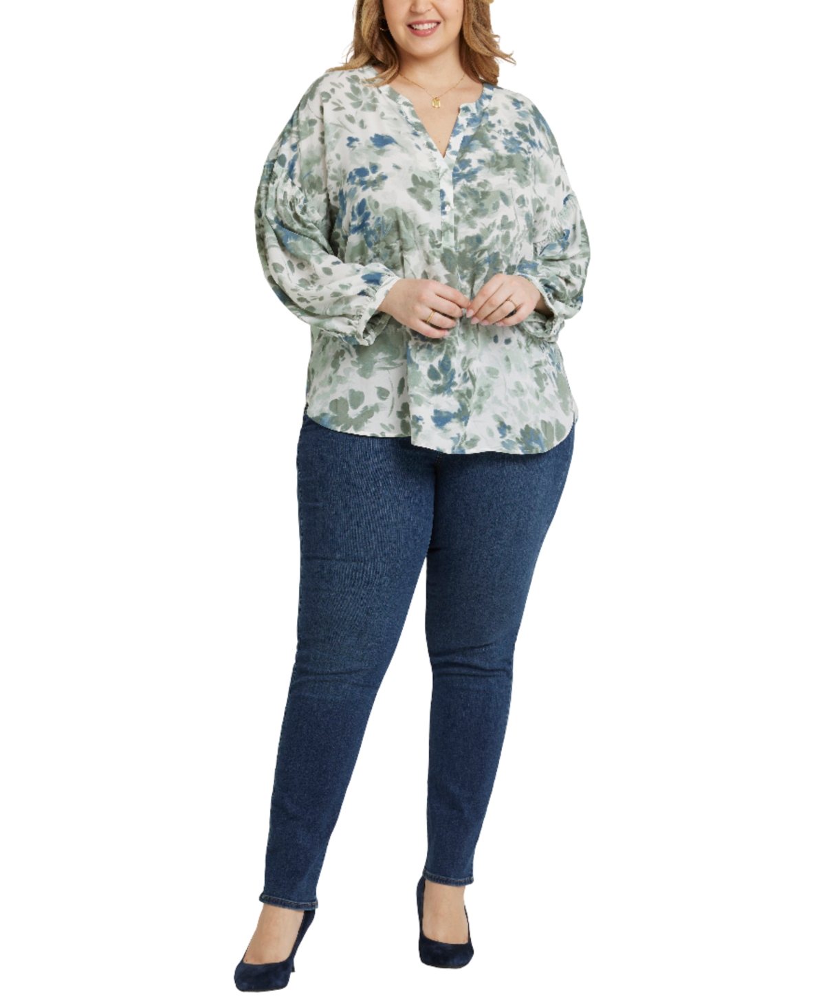 Nydj Plus Size Paulina Peasant Blouse In Blue