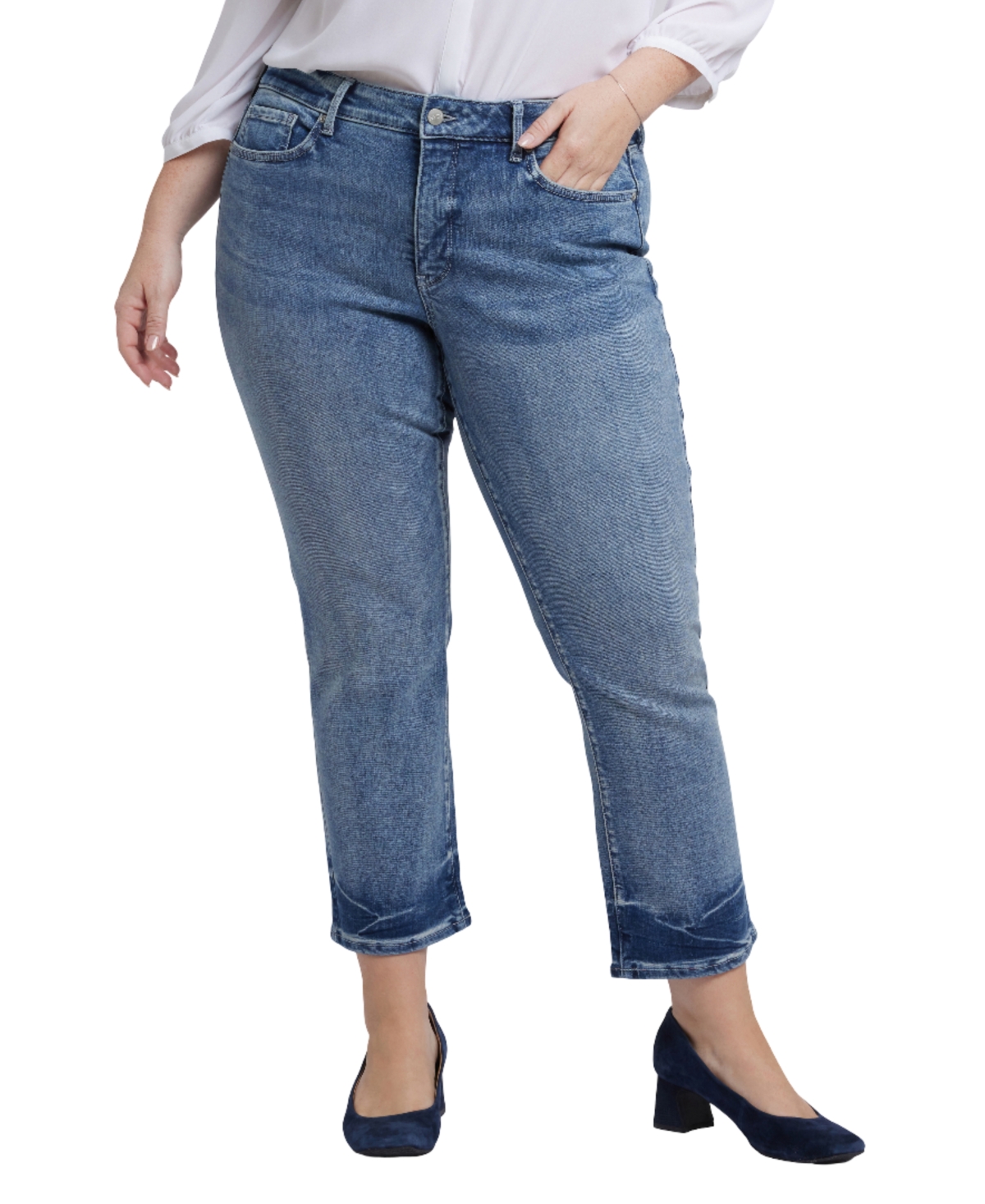 Nydj Plus Size Marilyn Ankle Straight Pull On Jeans In Blue