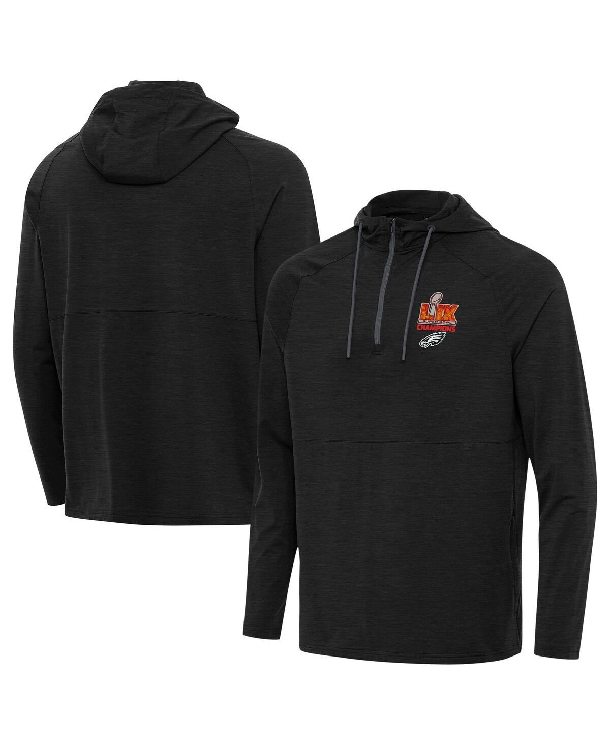 Men's Heather Black Philadelphia Eagles Super Bowl Lix Champions Spikes Quarter-Zip Hoodie - Heather Black