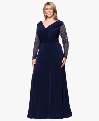 Plus Size V-Neck Beaded Long A-Line Dress