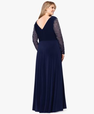 Plus Size V-Neck Beaded Long A-Line Dress