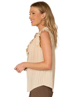 Petite Striped Ruffled Blouse