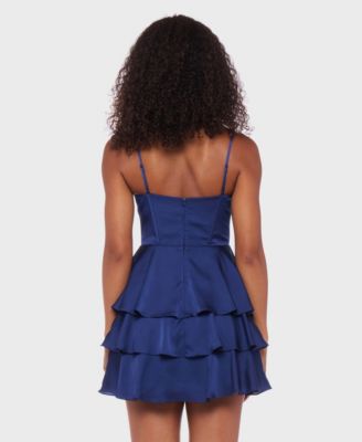 Juniors' Sleeveless Satin Fit & Flare Dress