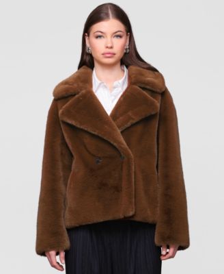 Women's Notched-Collar Faux-Fur Coat