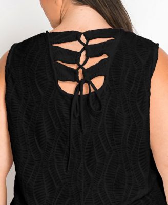 Plus Size Spiral Wave Texture Strappy Back Tank Top