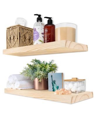 2 Pack 16" Solid Wood Floating Shelves - for Bathroom Decor, Books, Bedroom & Living Room