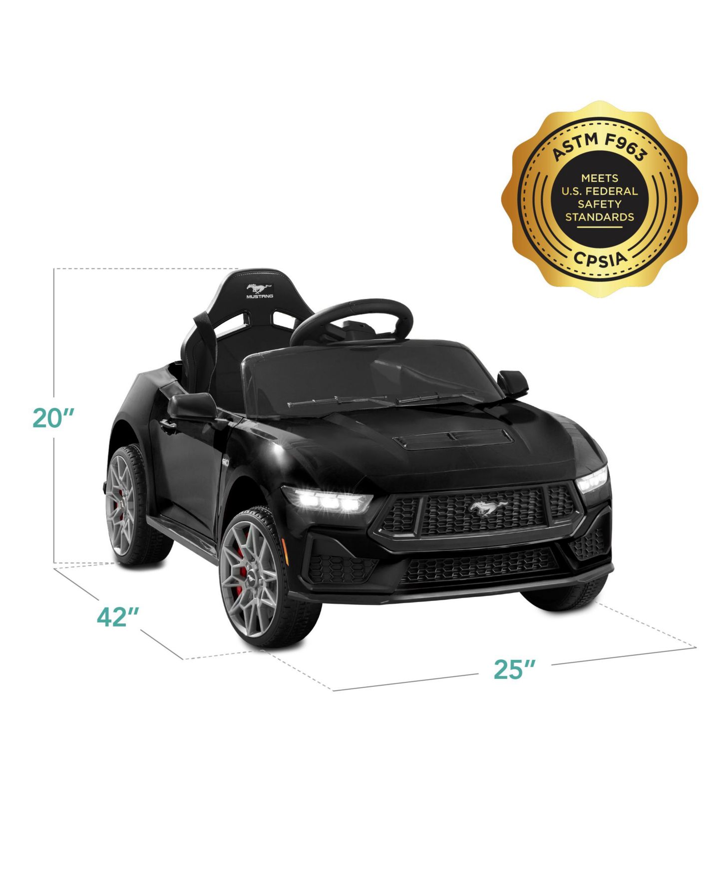 Детская игрушка Best Choice Products Ford Mustang 42"L Electric Ride-On Car with Remote Control & LED Lights, 66 lbs. Capacity, Ages 3+, цвет: Чёрный — фото 9