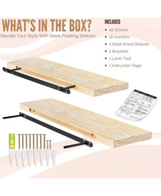 2 Pack 35" Solid Wood Floating Shelves