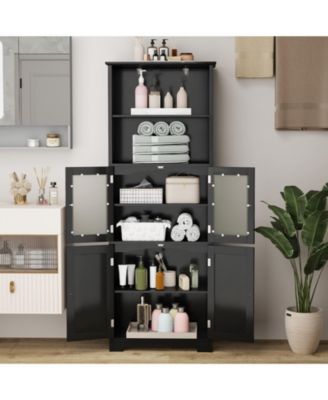 6-Tier Freestanding Bathroom Cabinet with 2 Open Compartments and Adjustable Shelves