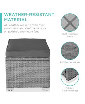 Set of 2 Wicker Ottomans, Multipurpose Furniture w/ Removable Cushions, Steel Frame